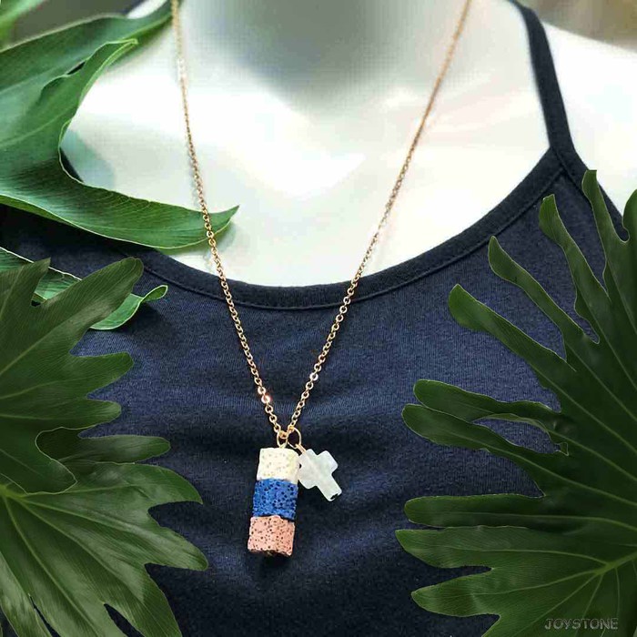 Rock Crystal Cross Diffuser 3 Cubes Aroma Rock Beads Necklace Titanium ...