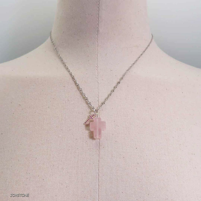Rose Quartz Silver Double Cross Crystal 