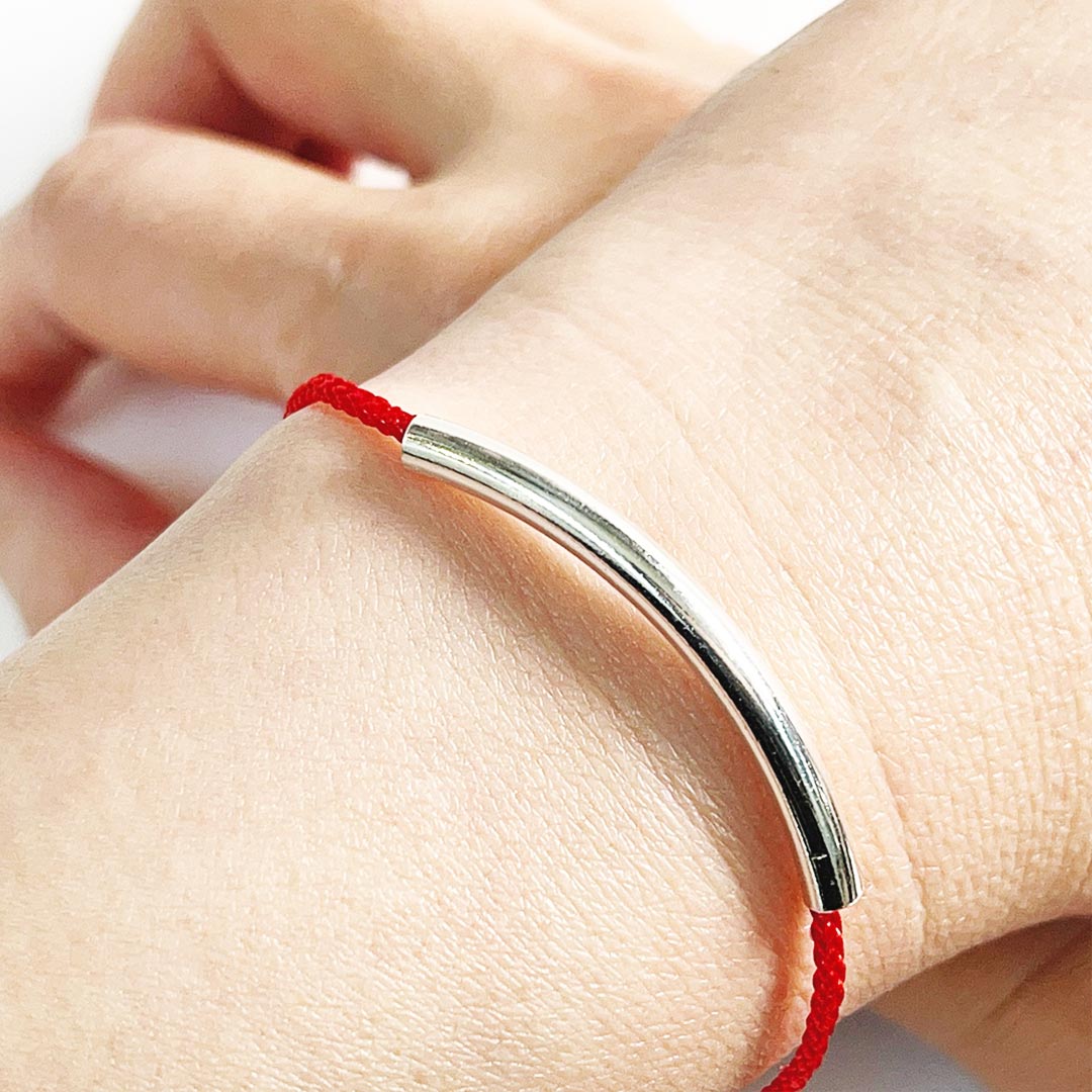 Easy Cinch Red Cord 925 Silver Tube Bracelet