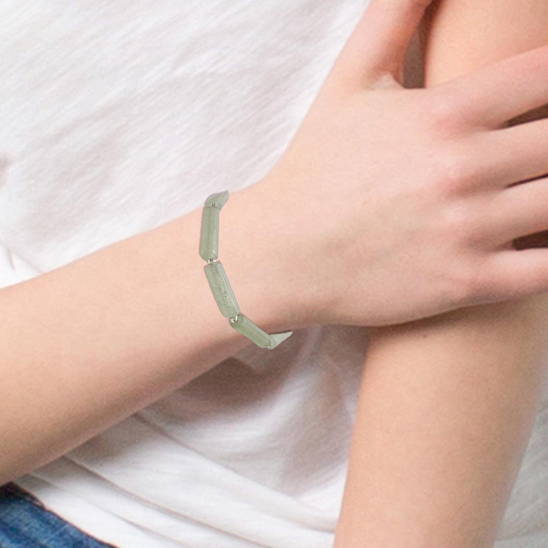 Thin Bracelet Silver Balls Aventurine Tubes Metal Logo Extender Minimalist Chain
