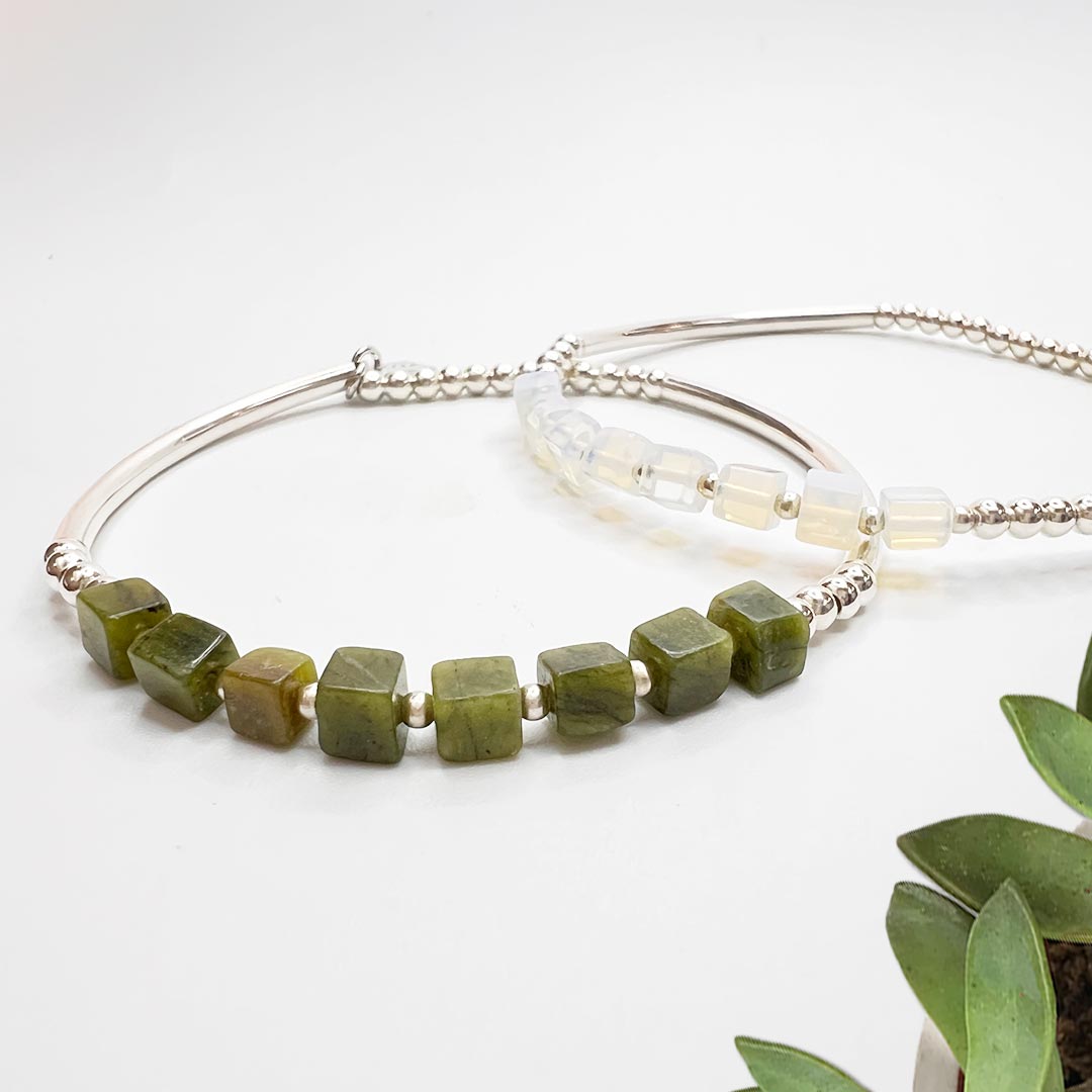 925銀珠水晶手串 銀管x天然石 橄欖玉 蛋白石 2選1