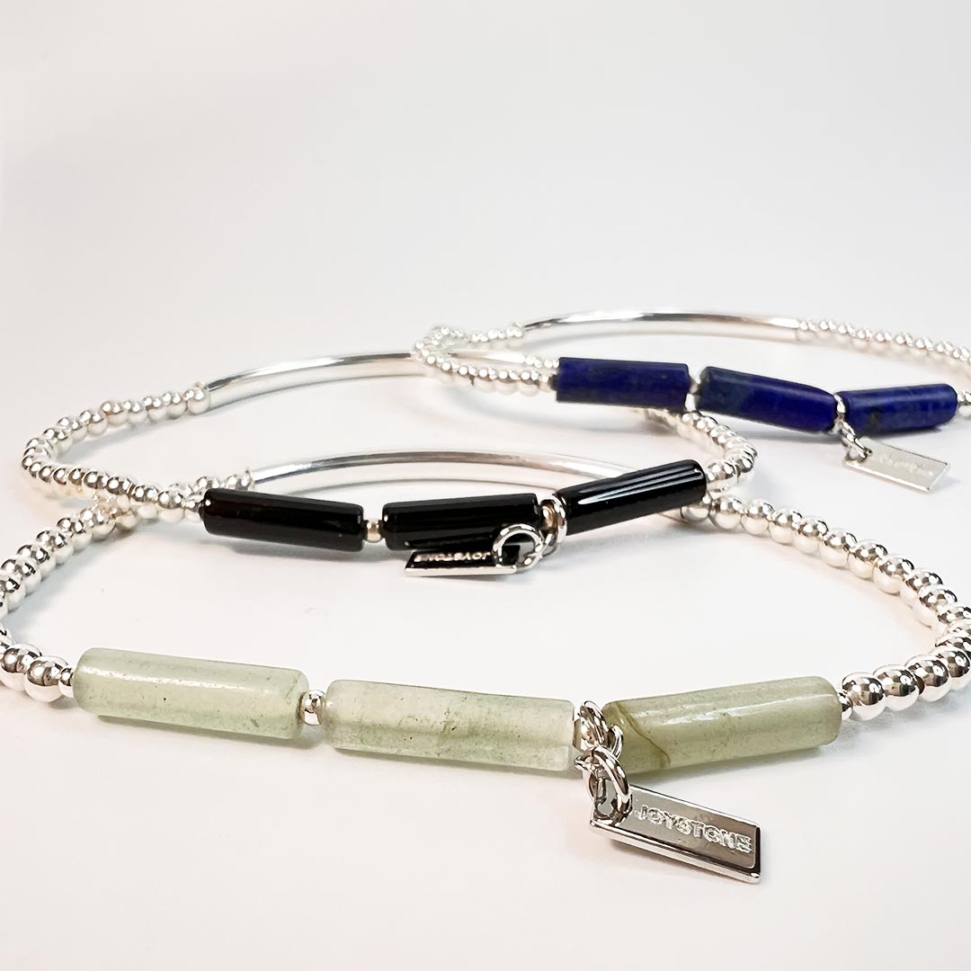 銀管x4mm天然石管珠 925銀珠水晶手串 東菱玉 青金石 黑瑪瑙 管珠3選1